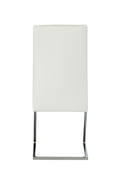 Set Of 2 Modern White Faux Leather And Chrome Dining Chairs