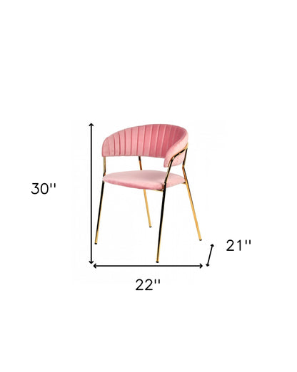 Set Of 2 Curved Chic Pink And Gold Velour Dining Chairs