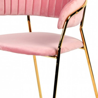 Set Of 2 Curved Chic Pink And Gold Velour Dining Chairs
