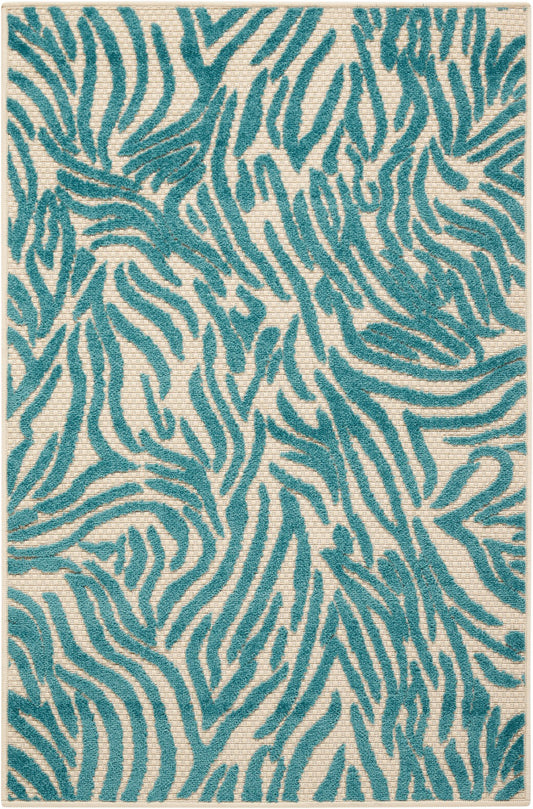 3' X 4'  Aqua Abstract Indoor Outdoor Area Rug