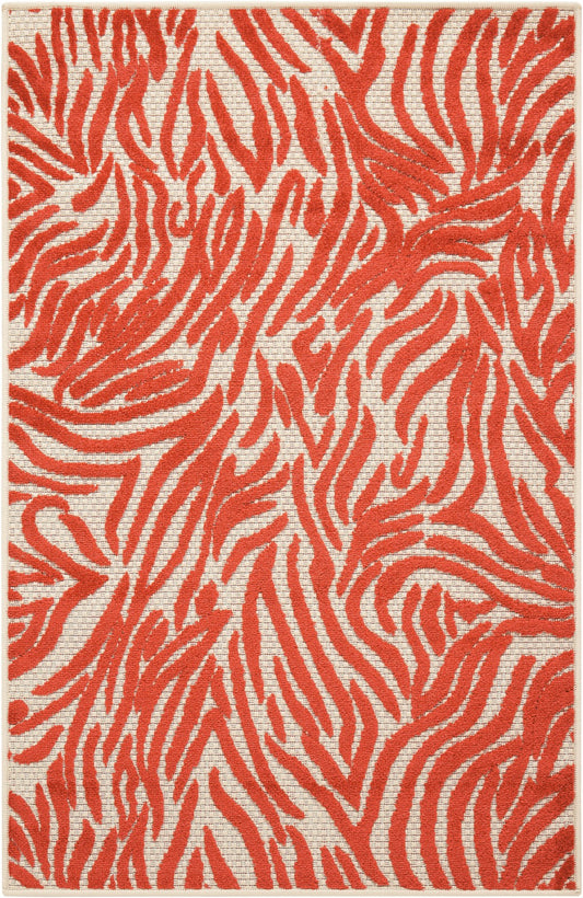 3' X 4' Orange And Ivory Abstract Stain Resistant Indoor Outdoor Area Rug