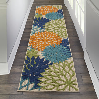 7' X 10' Ivory And Blue Floral Indoor Outdoor Area Rug