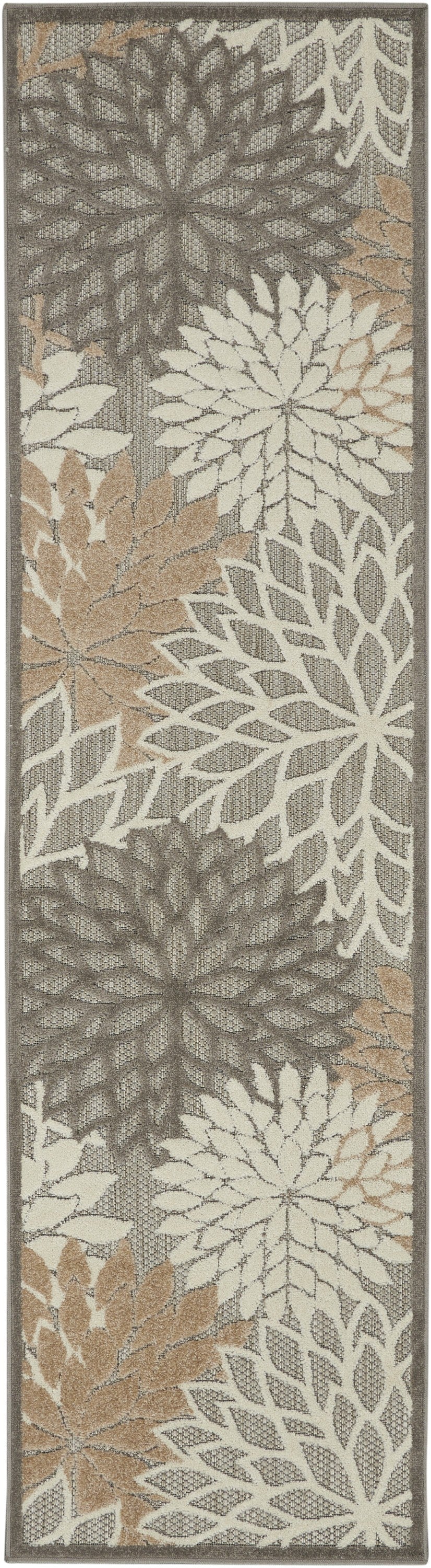 2' X 10' Gray And Ivory Floral Indoor Outdoor Area Rug