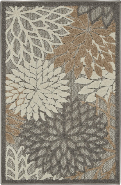 2' X 10' Gray And Ivory Floral Indoor Outdoor Area Rug