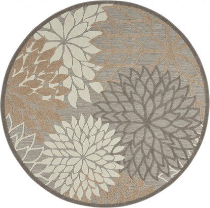 2' X 10' Gray And Ivory Floral Indoor Outdoor Area Rug