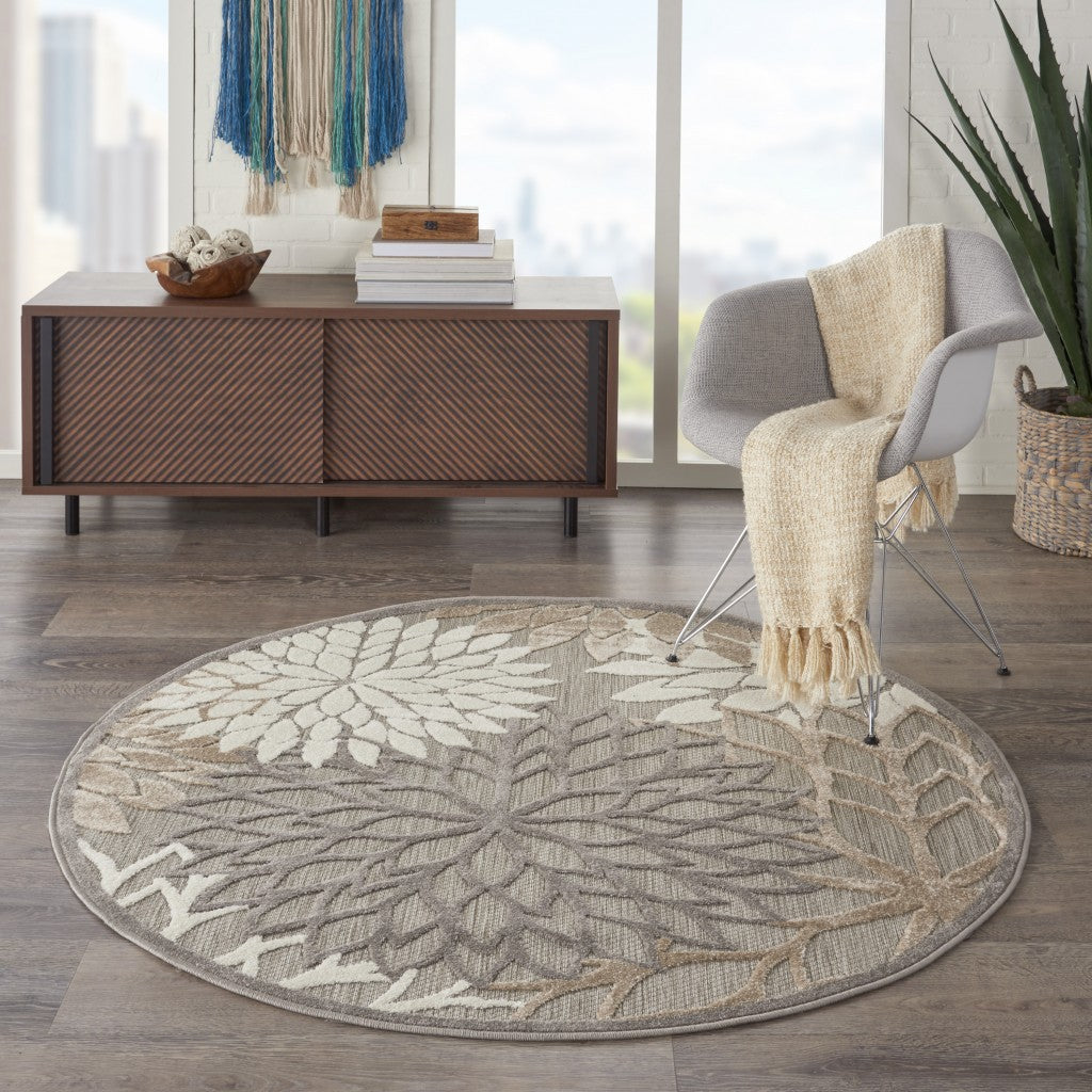 2' X 10' Gray And Ivory Floral Indoor Outdoor Area Rug