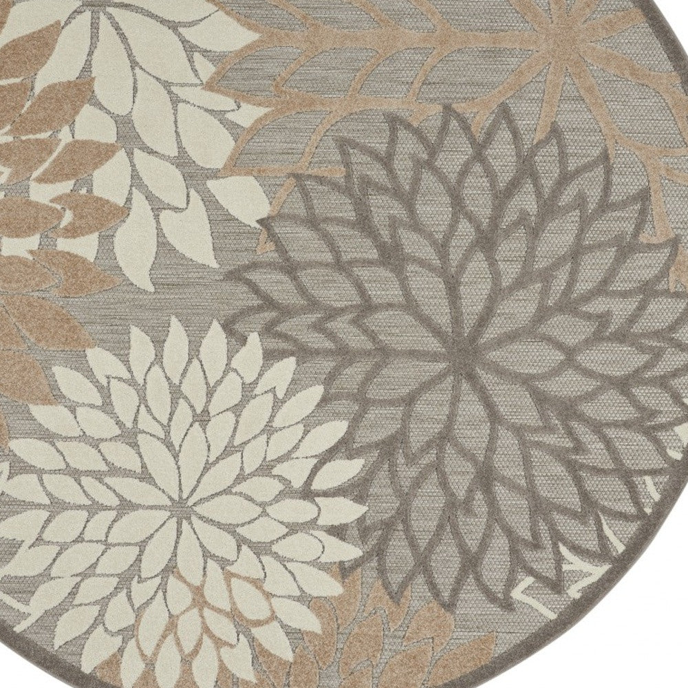 2' X 10' Gray And Ivory Floral Indoor Outdoor Area Rug