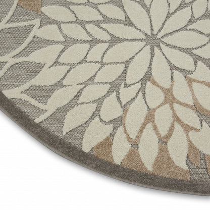 2' X 10' Gray And Ivory Floral Indoor Outdoor Area Rug