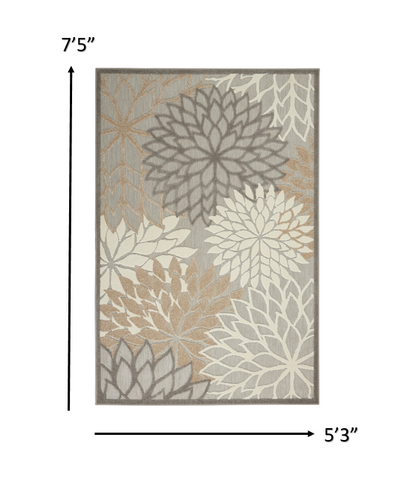 2' X 10' Gray And Ivory Floral Indoor Outdoor Area Rug