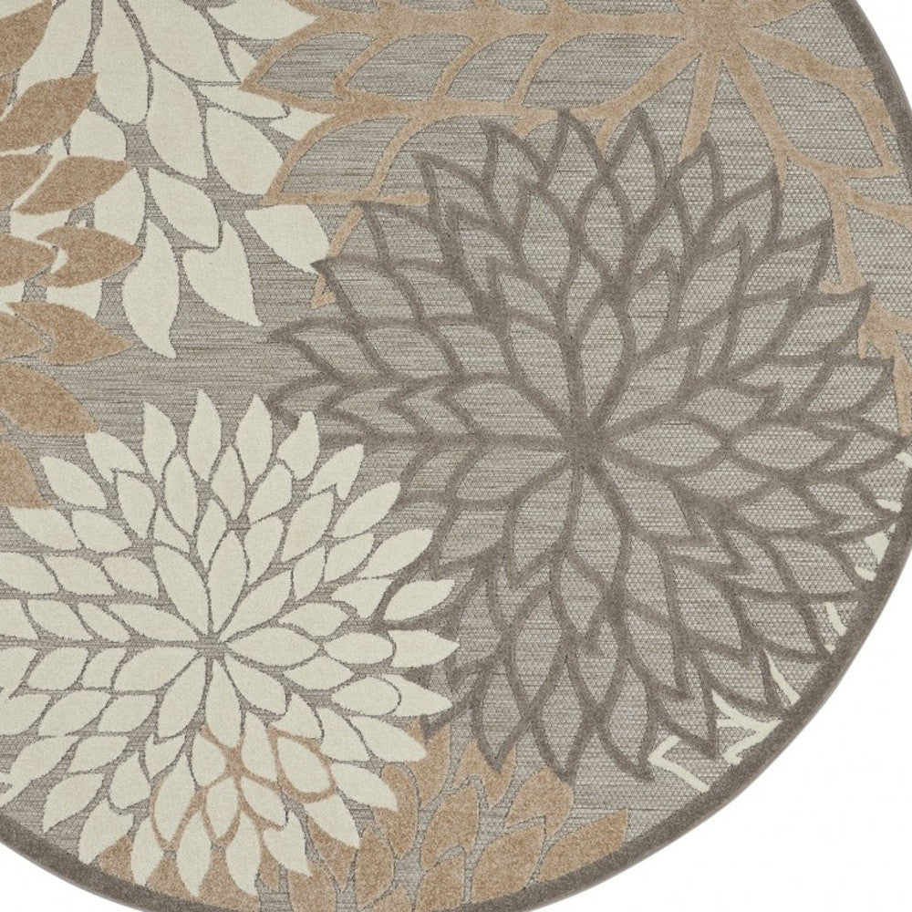 2' X 10' Gray And Ivory Floral Indoor Outdoor Area Rug