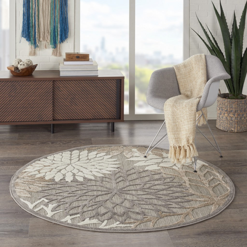 2' X 10' Gray And Ivory Floral Indoor Outdoor Area Rug