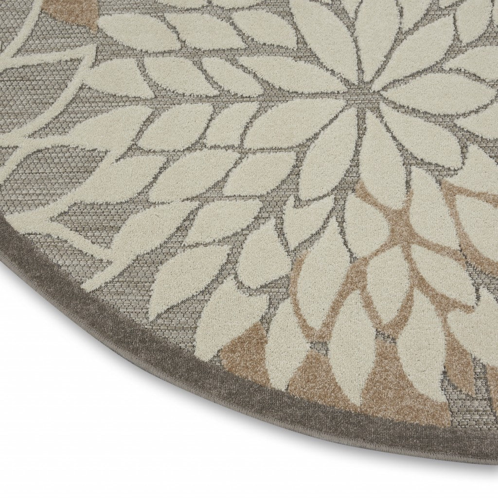 2' X 10' Gray And Ivory Floral Indoor Outdoor Area Rug