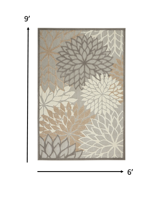 2' X 10' Gray And Ivory Floral Indoor Outdoor Area Rug