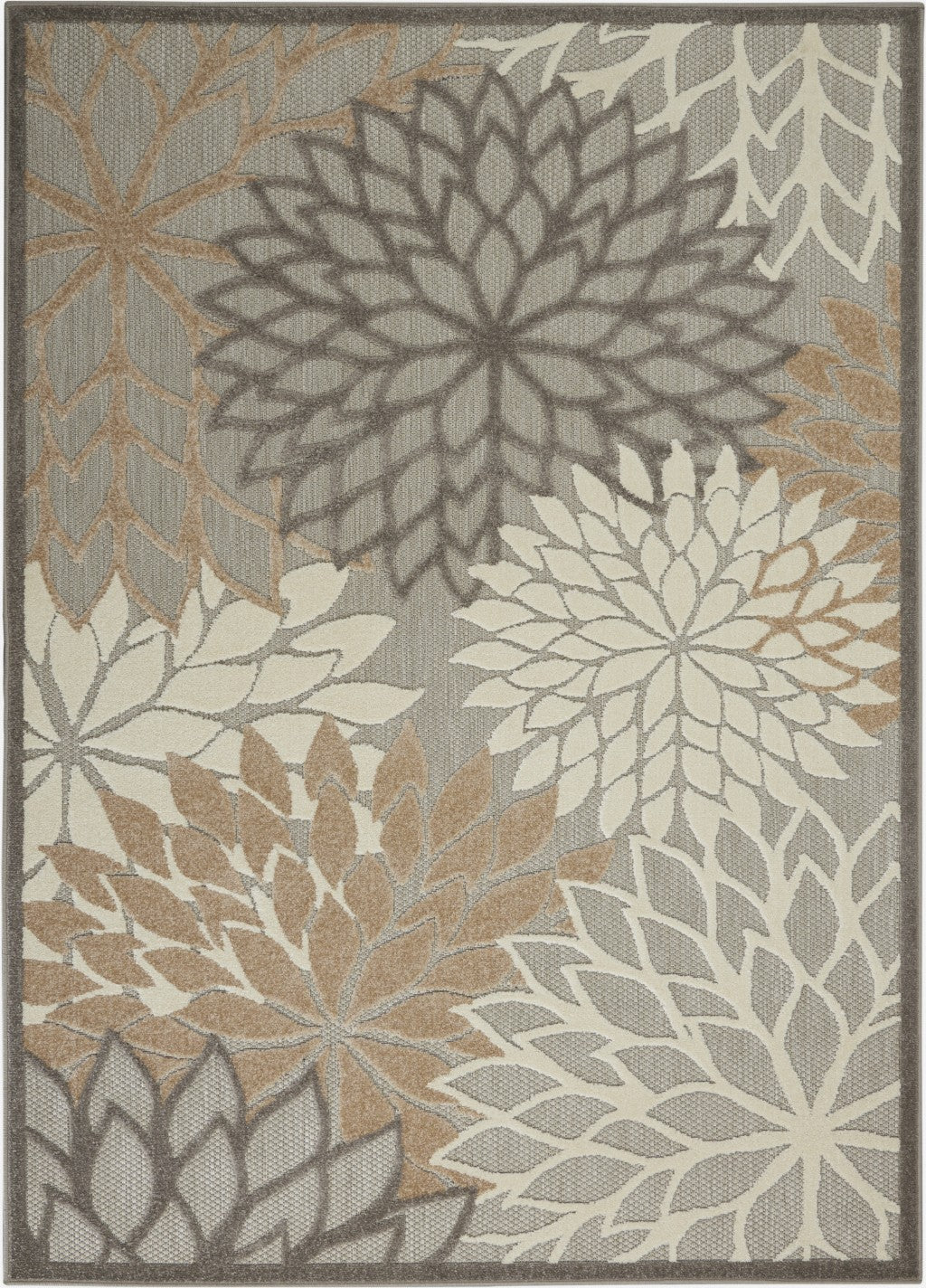 2' X 10' Gray And Ivory Floral Indoor Outdoor Area Rug