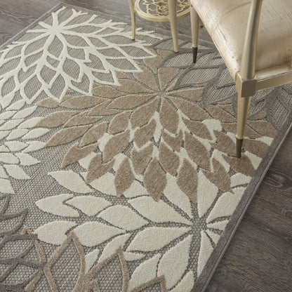 2' X 10' Gray And Ivory Floral Indoor Outdoor Area Rug