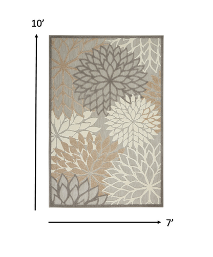 2' X 10' Gray And Ivory Floral Indoor Outdoor Area Rug