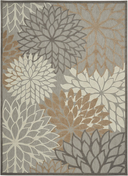 2' X 10' Gray And Ivory Floral Indoor Outdoor Area Rug