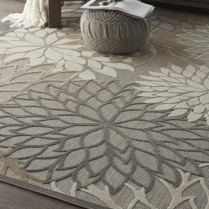 2' X 10' Gray And Ivory Floral Indoor Outdoor Area Rug