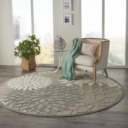 2' X 10' Gray And Ivory Floral Indoor Outdoor Area Rug