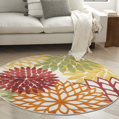 5' X 7' Red Multi Colored Floral Indoor Outdoor Area Rug