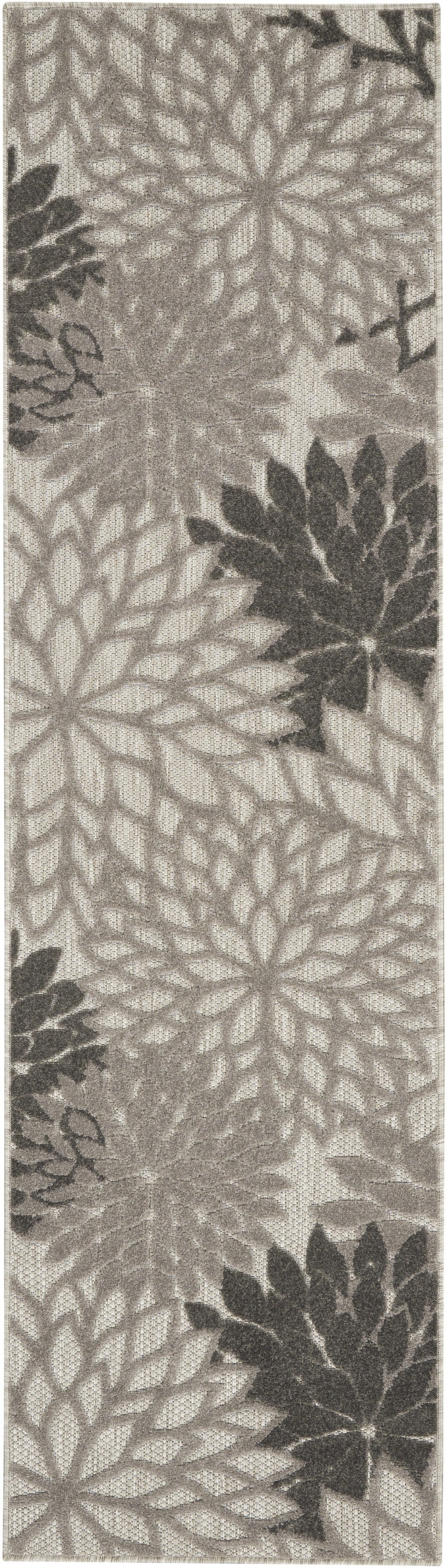 2' X 10' Gray Floral Indoor Outdoor Area Rug