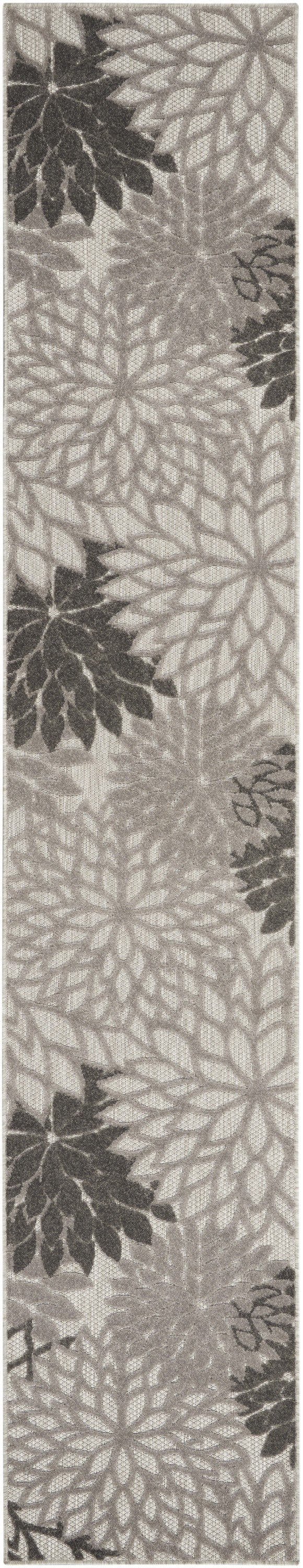 2' X 10' Gray Floral Indoor Outdoor Area Rug