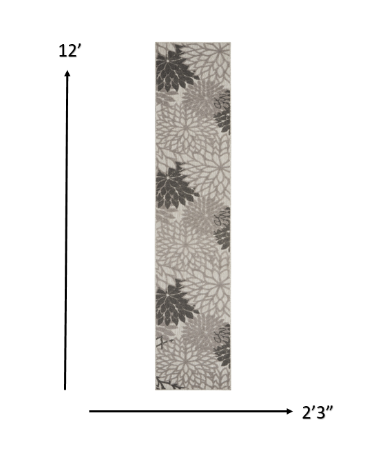 2' X 10' Gray Floral Indoor Outdoor Area Rug