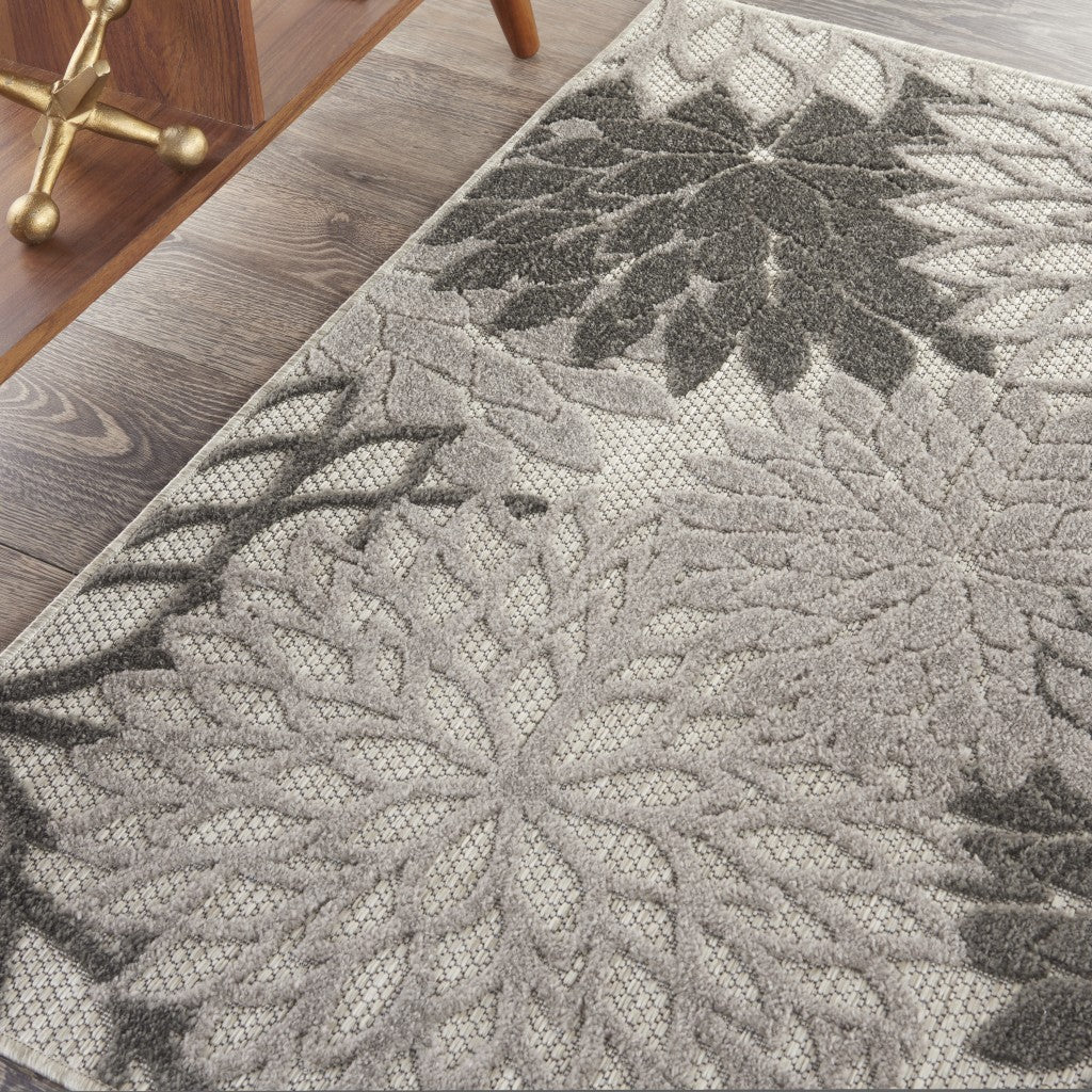 2' X 10' Gray Floral Indoor Outdoor Area Rug