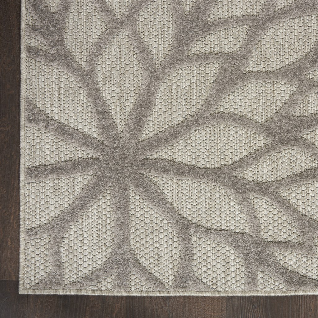 2' X 10' Gray Floral Indoor Outdoor Area Rug