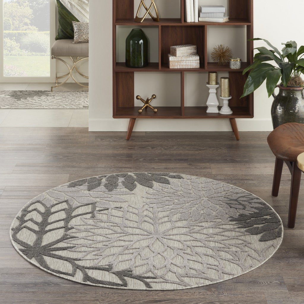 2' X 10' Gray Floral Indoor Outdoor Area Rug