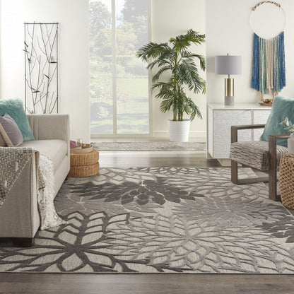 2' X 10' Gray Floral Indoor Outdoor Area Rug