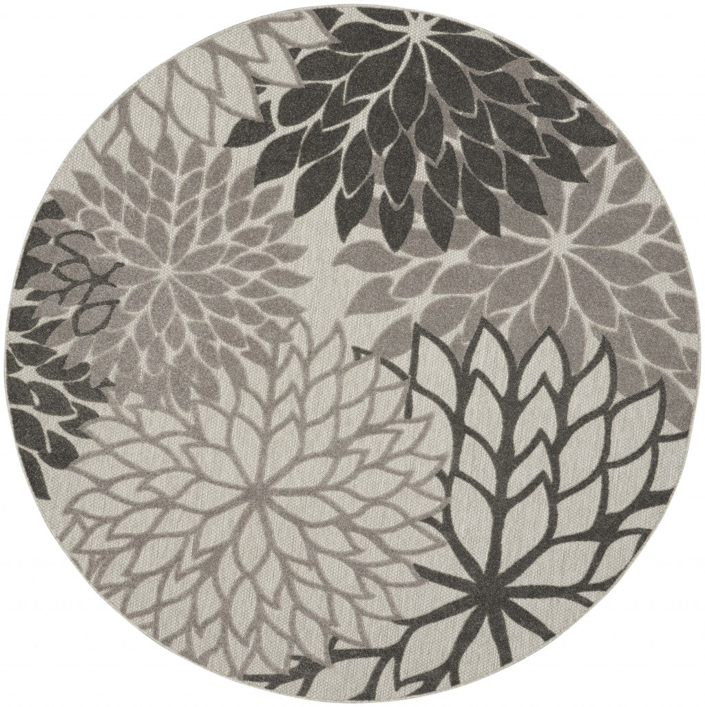 2' X 10' Gray Floral Indoor Outdoor Area Rug