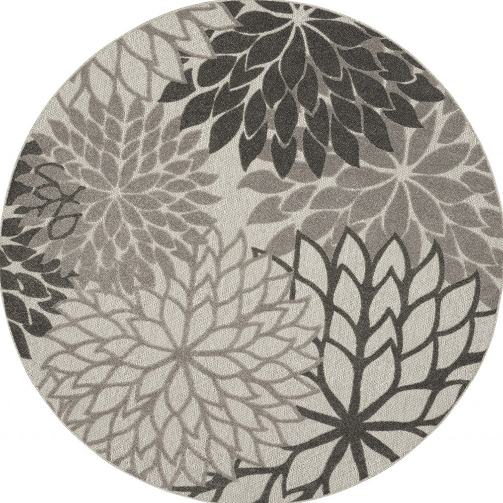 2' X 10' Gray Floral Indoor Outdoor Area Rug