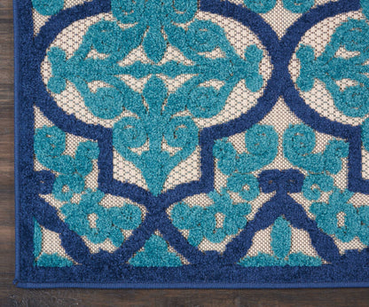 3' X 4' Blue And Ivory Moroccan Indoor Outdoor Area Rug