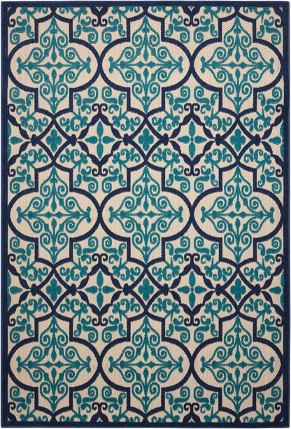 3' X 4' Blue And Ivory Moroccan Indoor Outdoor Area Rug