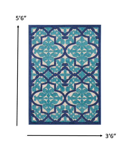 3' X 4' Blue And Ivory Moroccan Indoor Outdoor Area Rug