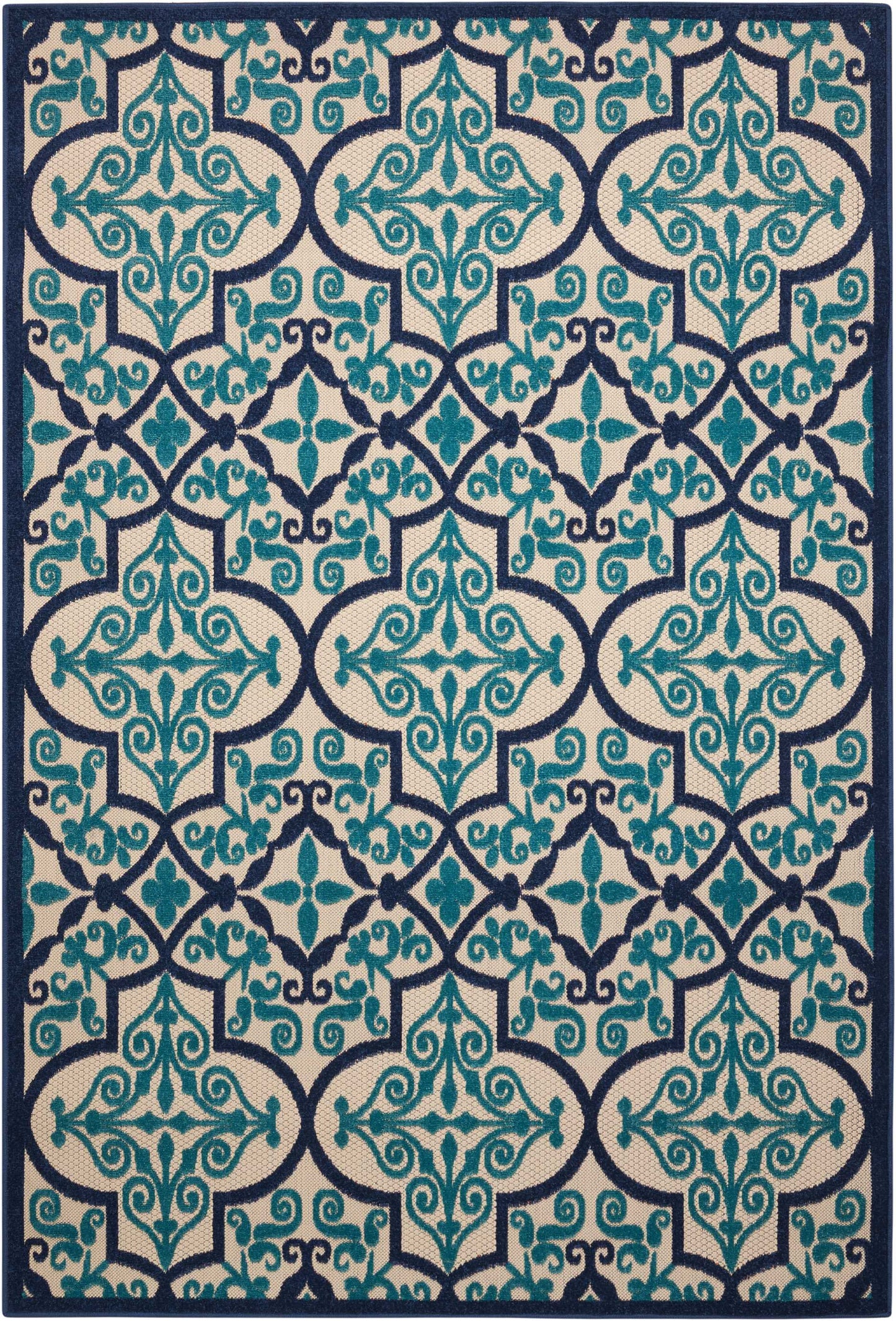 3' X 4' Blue And Ivory Moroccan Indoor Outdoor Area Rug