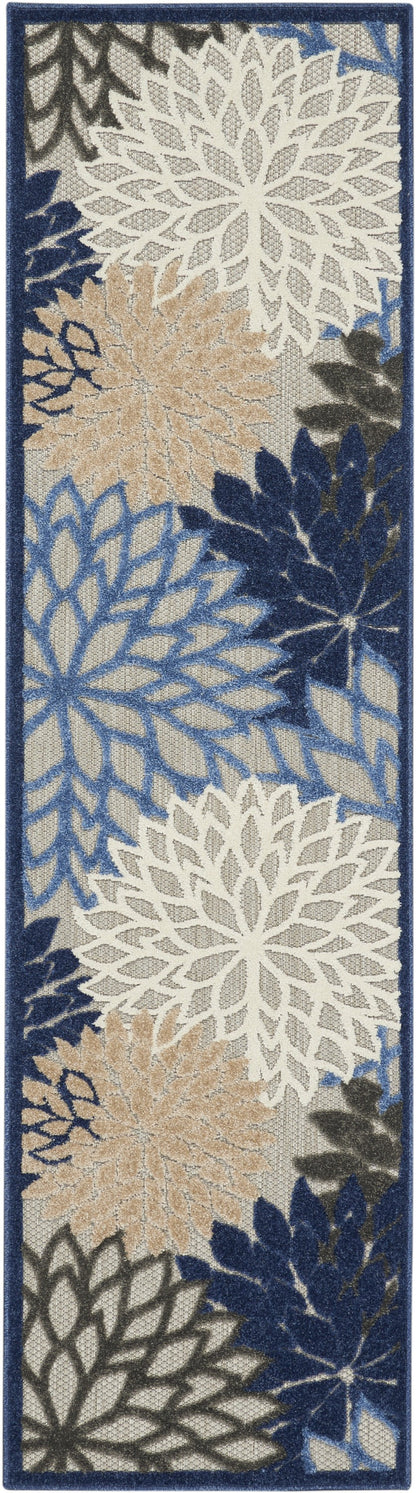 2’ x 12’ Blue Large Floral Indoor Outdoor Runner Rug