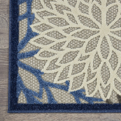 3' X 4' Blue And Gray Floral Indoor Outdoor Area Rug