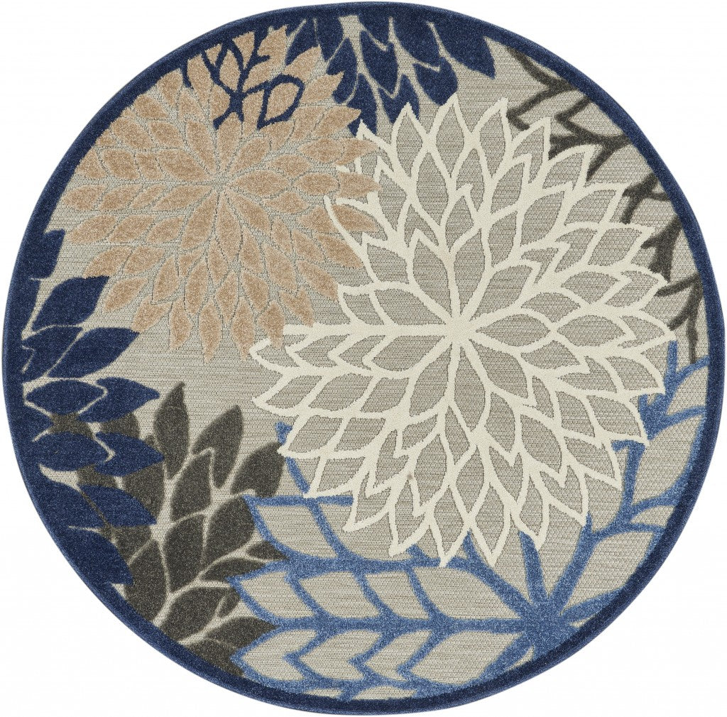 3' X 4' Blue And Gray Floral Indoor Outdoor Area Rug