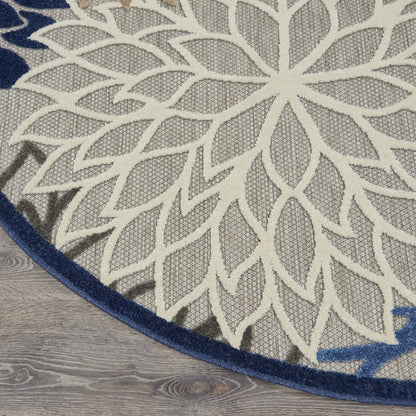 3' X 4' Blue And Gray Floral Indoor Outdoor Area Rug