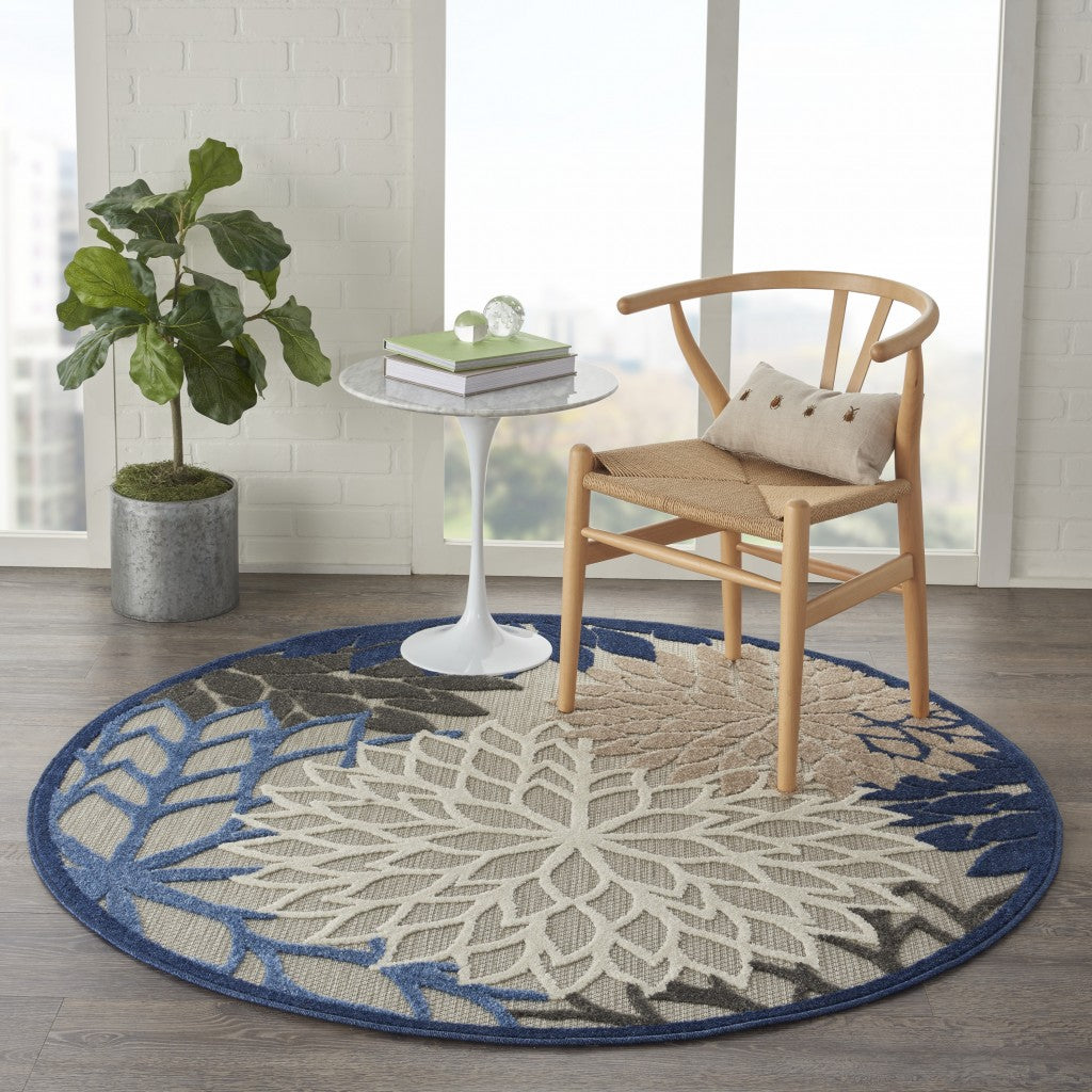 3' X 4' Blue And Gray Floral Indoor Outdoor Area Rug