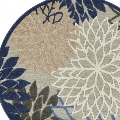 3' X 4' Blue And Gray Floral Indoor Outdoor Area Rug