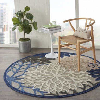 3' X 4' Blue And Gray Floral Indoor Outdoor Area Rug