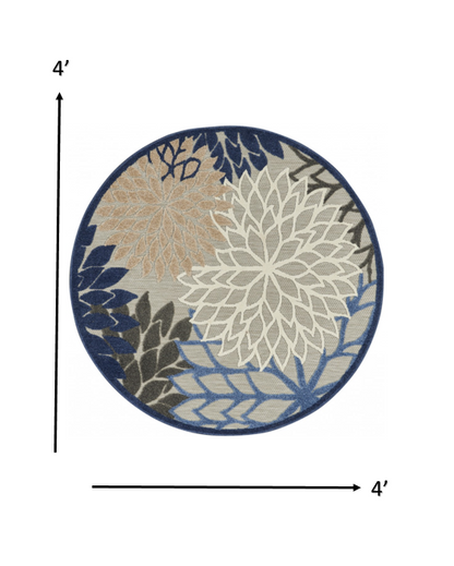 3' X 4' Blue And Gray Floral Indoor Outdoor Area Rug