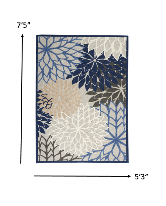 3' X 4' Blue And Gray Floral Indoor Outdoor Area Rug