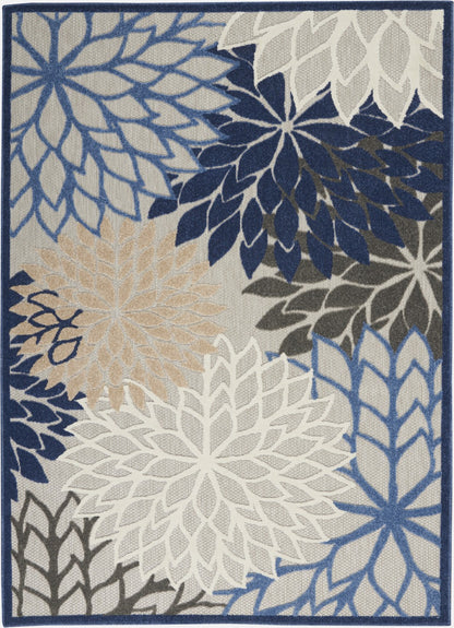 3' X 4' Blue And Gray Floral Indoor Outdoor Area Rug