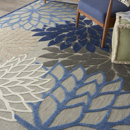 3' X 4' Blue And Gray Floral Indoor Outdoor Area Rug