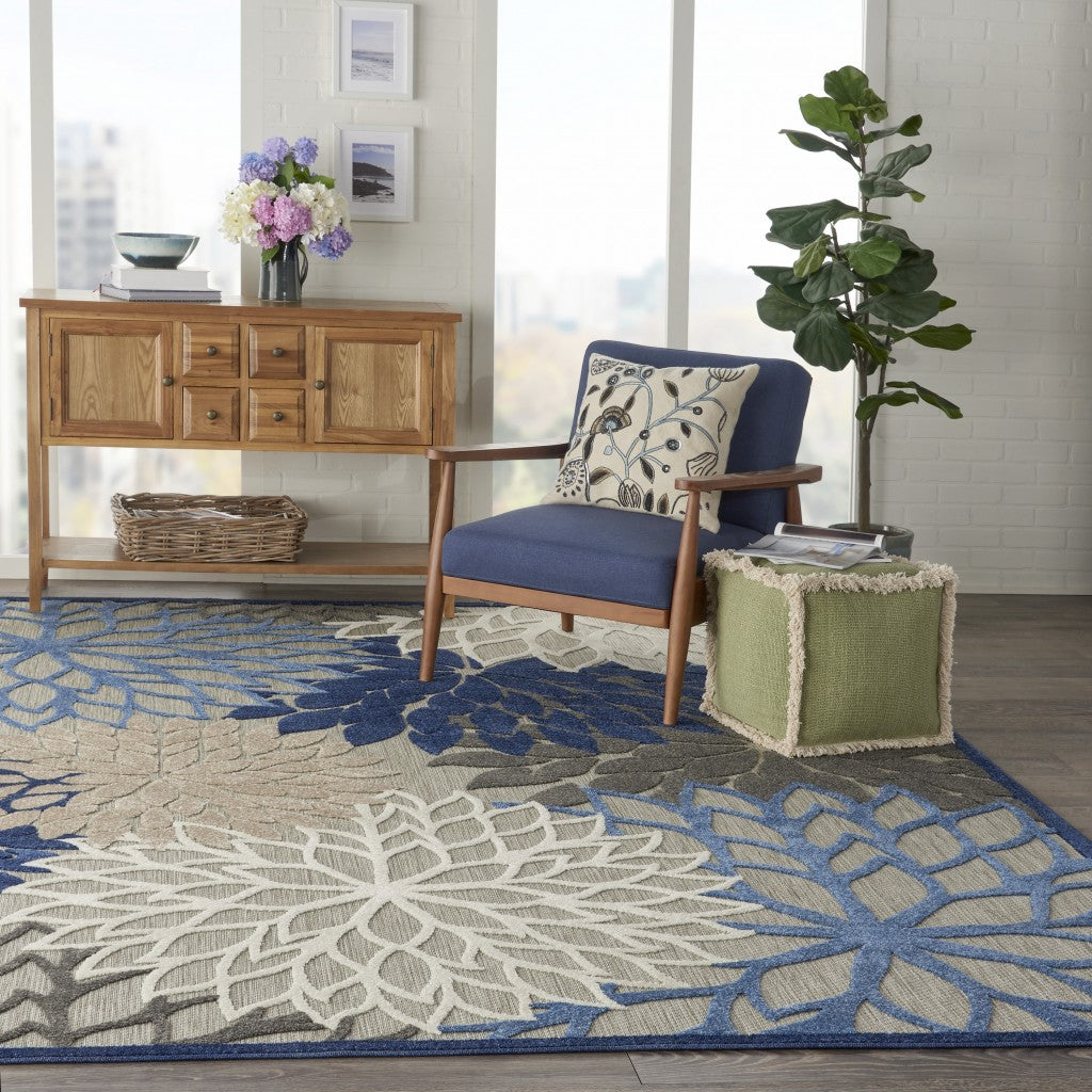 3' X 4' Blue And Gray Floral Indoor Outdoor Area Rug