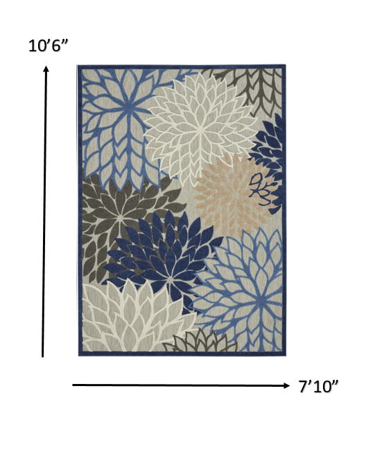 3' X 4' Blue And Gray Floral Indoor Outdoor Area Rug